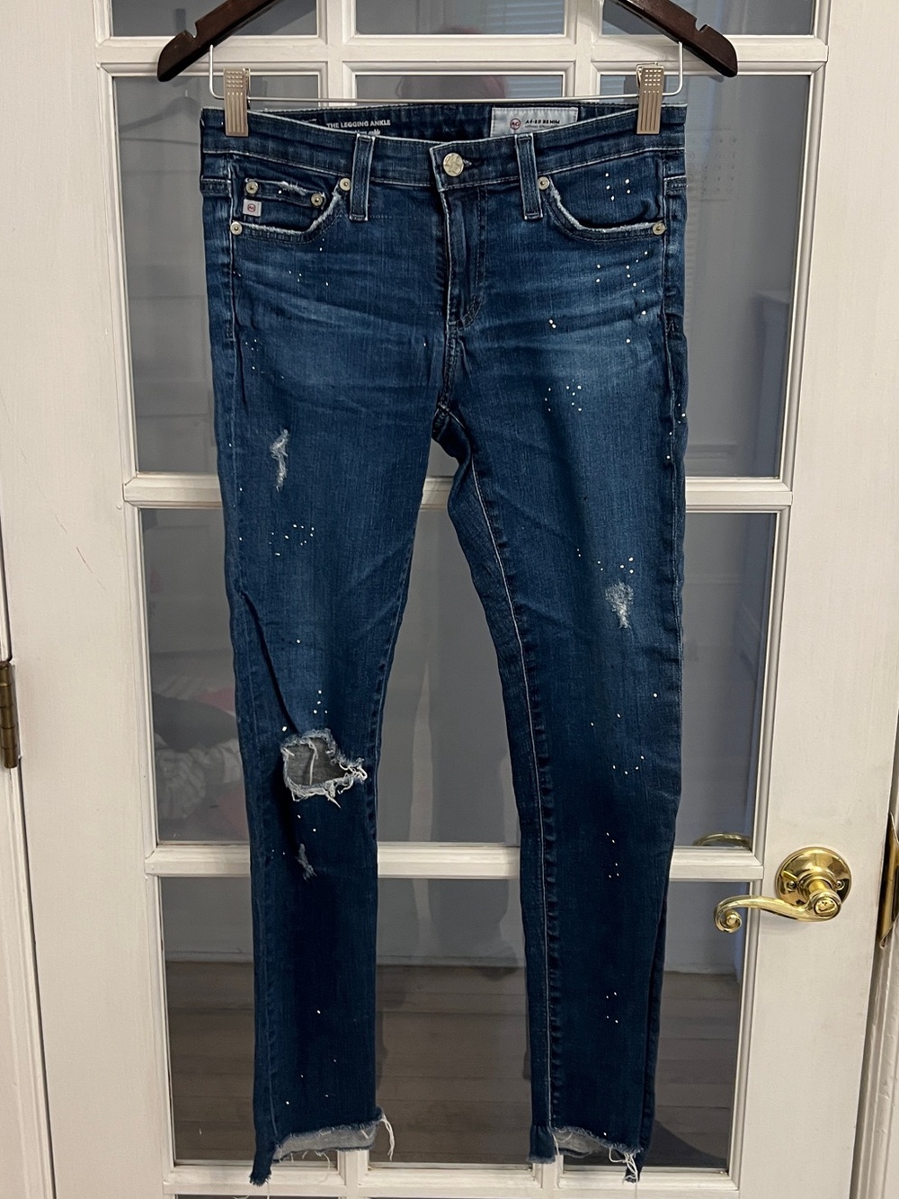 AG ADRIANO GOLDSCHMIED Women’s The Legging Ankle Distressed Paint Splatter Jeans
